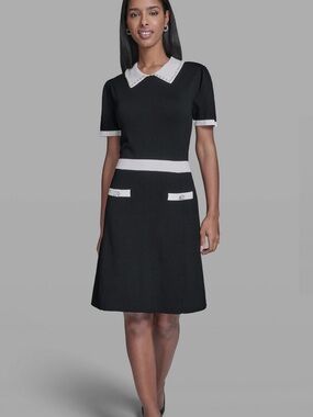 New KARL LAGERFELD PARIS Women's Contrast Collared Sweater Dress M